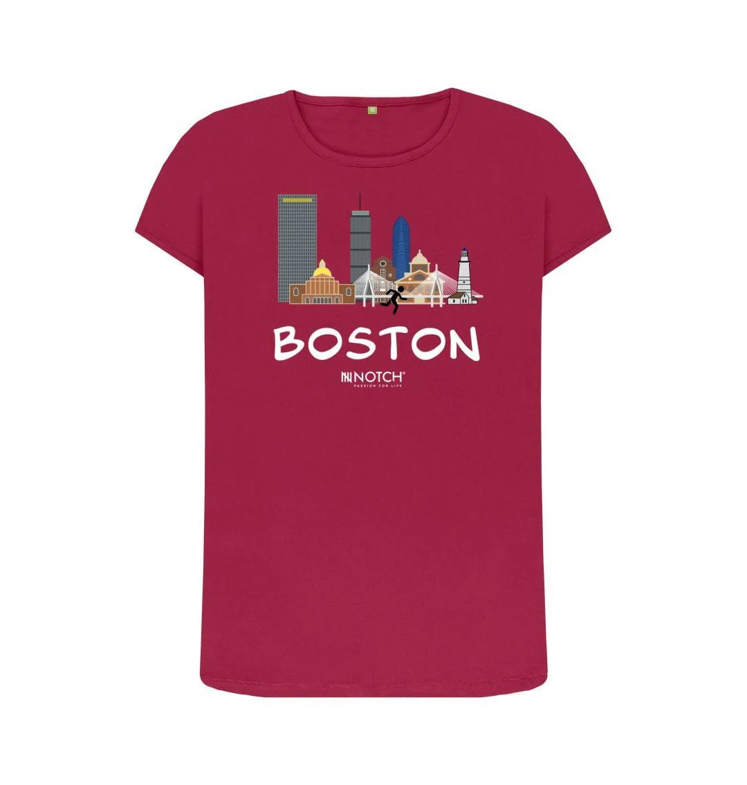 Women's 26.2 Boston White Text T-Shirt - Image 4