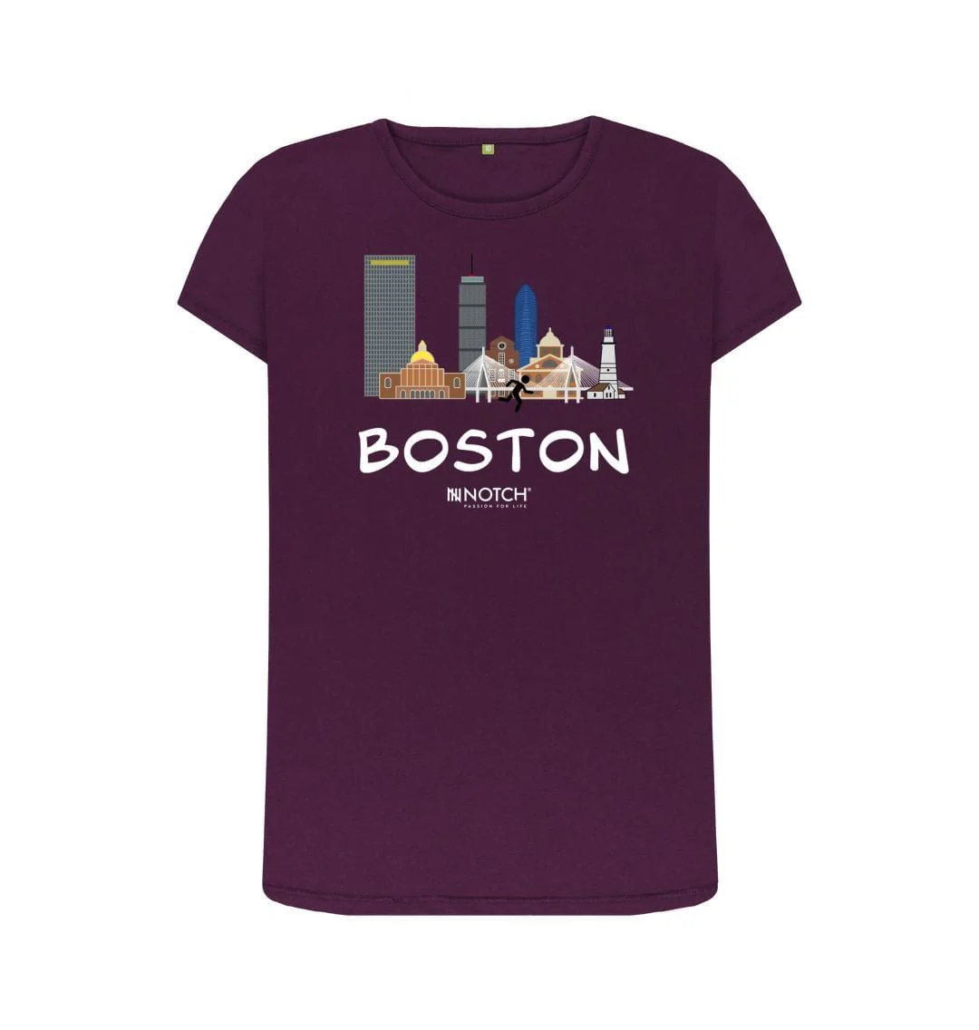 Women's 26.2 Boston White Text T-Shirt - Image 7