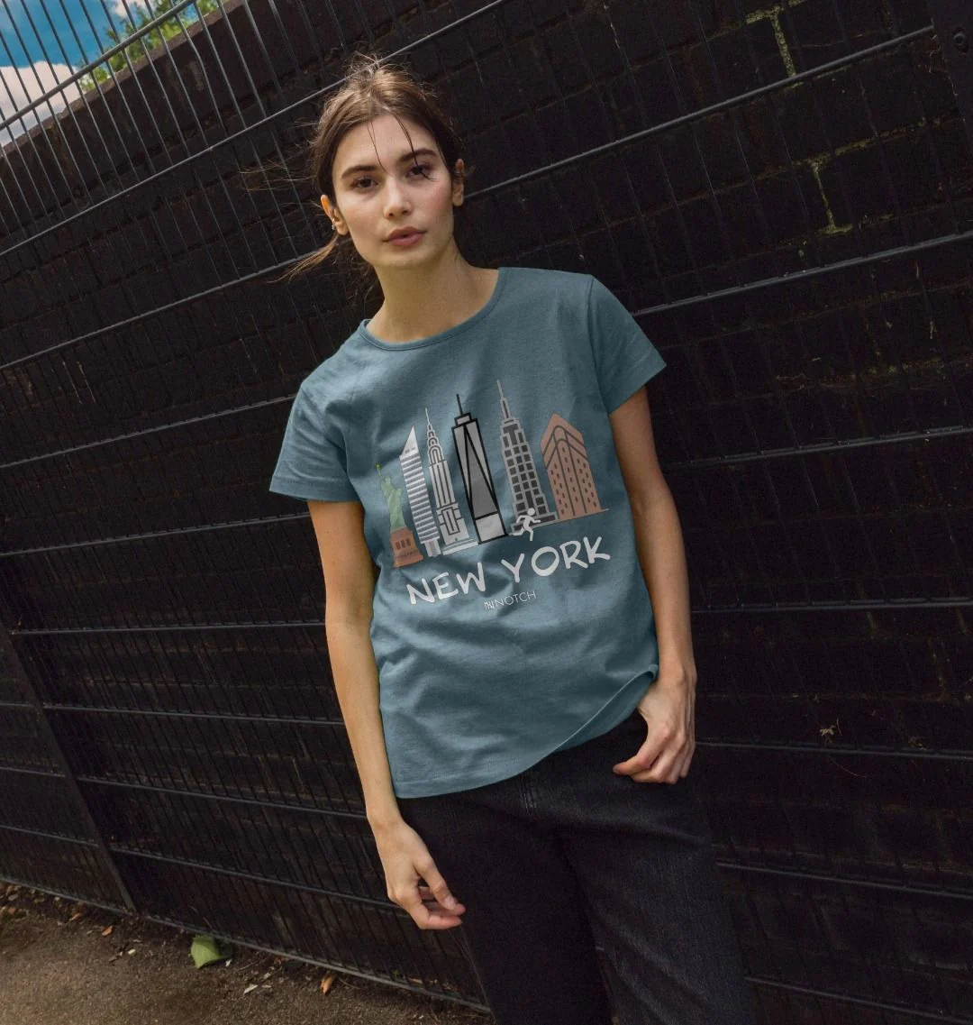 Women's 26.2 New York White Text T-Shirt